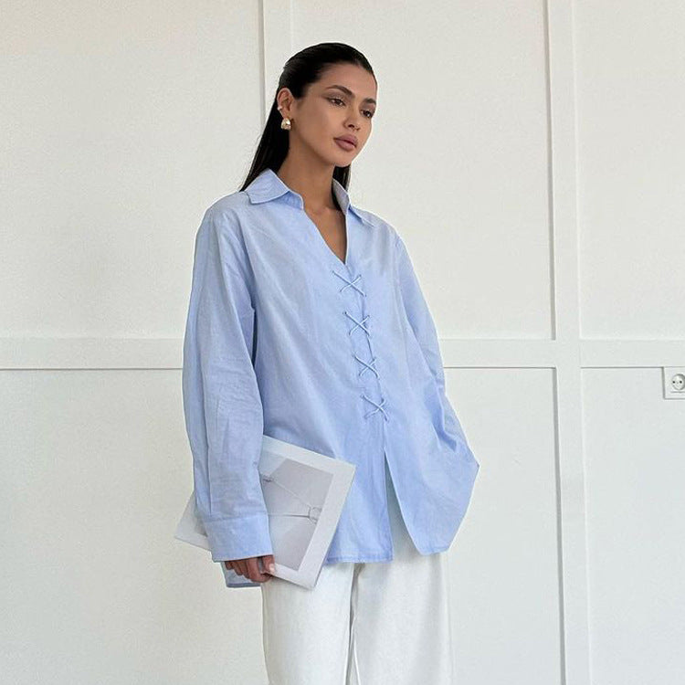 Solid Color Collared Long Sleeve